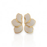 Brinco Meia Flor Branco - Banhado a Ouro
