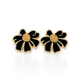 Brinco de Flor Preto - Banhado a Ouro