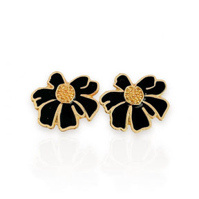 Brinco de Flor Preto - Banhado a Ouro
