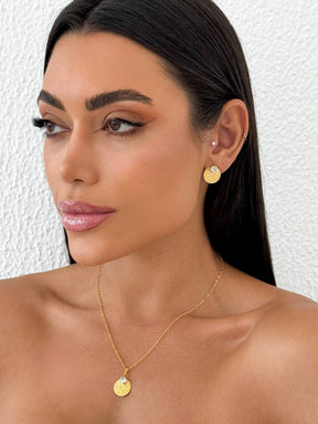 Conjunto Brinco + Colar Texturizado Com Ponto de Luz - Banhado a Ouro