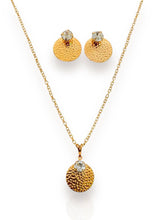 Conjunto Brinco + Colar Texturizado Com Ponto de Luz - Banhado a Ouro