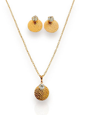 Conjunto Brinco + Colar Texturizado Com Ponto de Luz - Banhado a Ouro